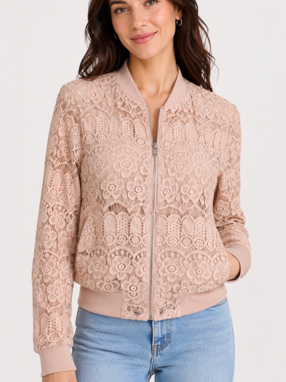 Elodie Lace Bomber Jacket - Blush Pink